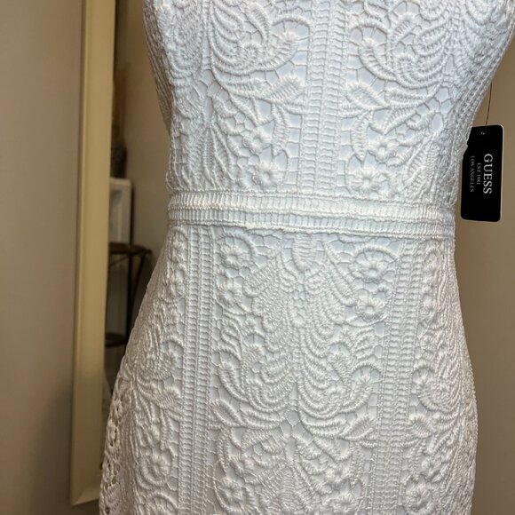 NWT Guess White Sleeveless Lace Trumpet Sheath Dress, Size 10 - Picture 5 of 16